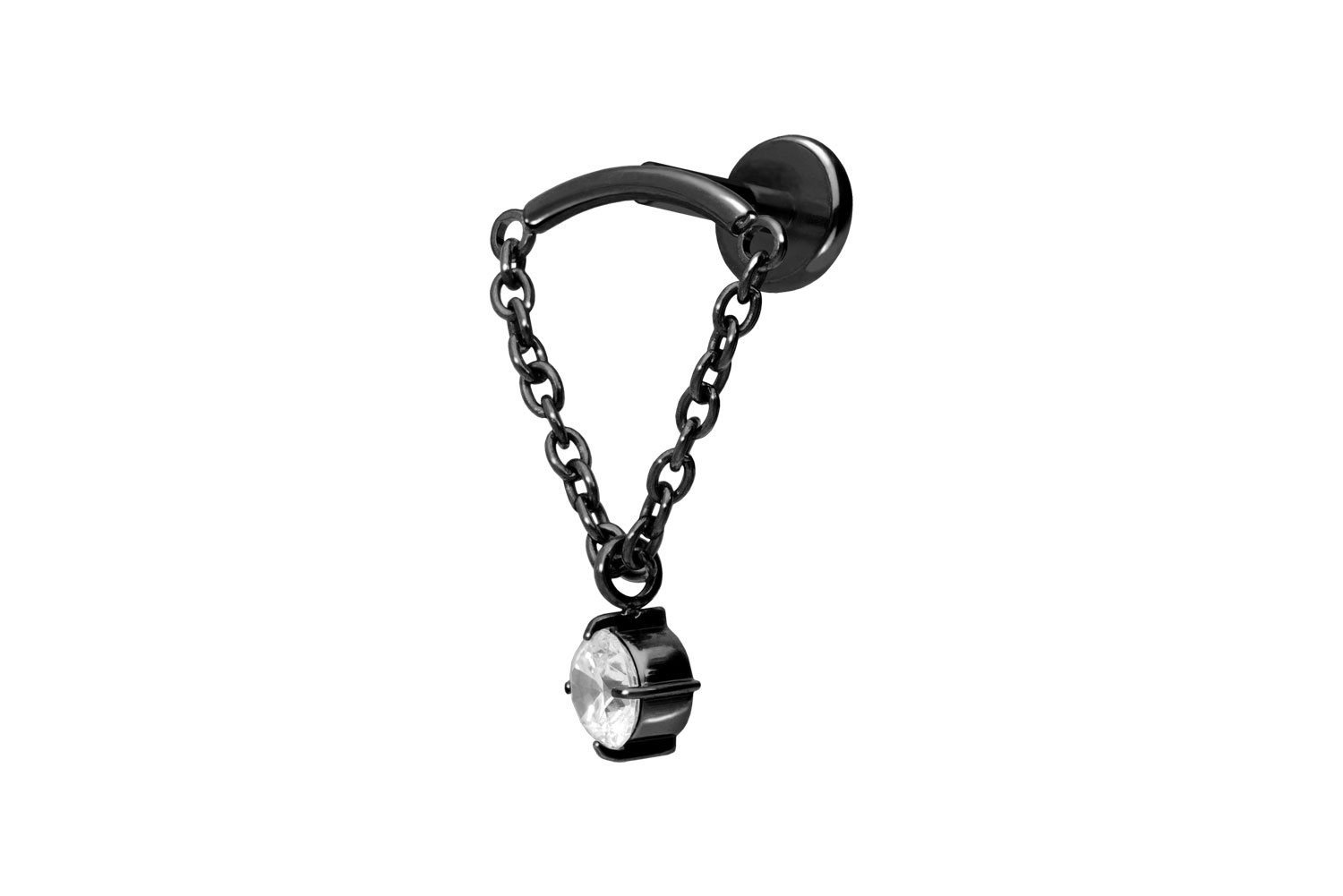 Titan Labret Piercing mit Push Fit BOGEN + KETTE + KRISTALL